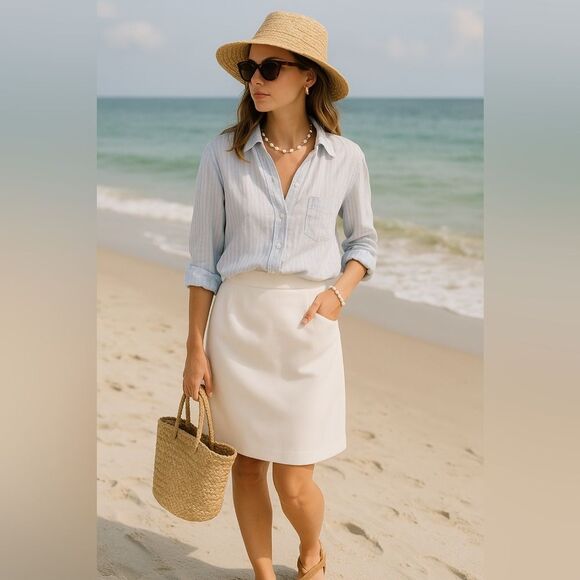 block island Dresses & Skirts - Vintage 90s Block Island Petites White Pencil Skirt High Waist Minimalist 12P